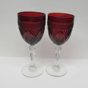 2 - CRISTAL d'ARQUES Antique Ruby 8 Inch High 8 Ounce Water Goblets
